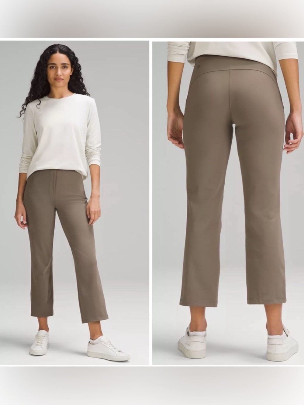 Lululemon Smooth Fit Pull On High Rise Cropped Pants Size 12 Taupe Nomad